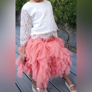 Kids tutu skirt and lace top- cherry colour